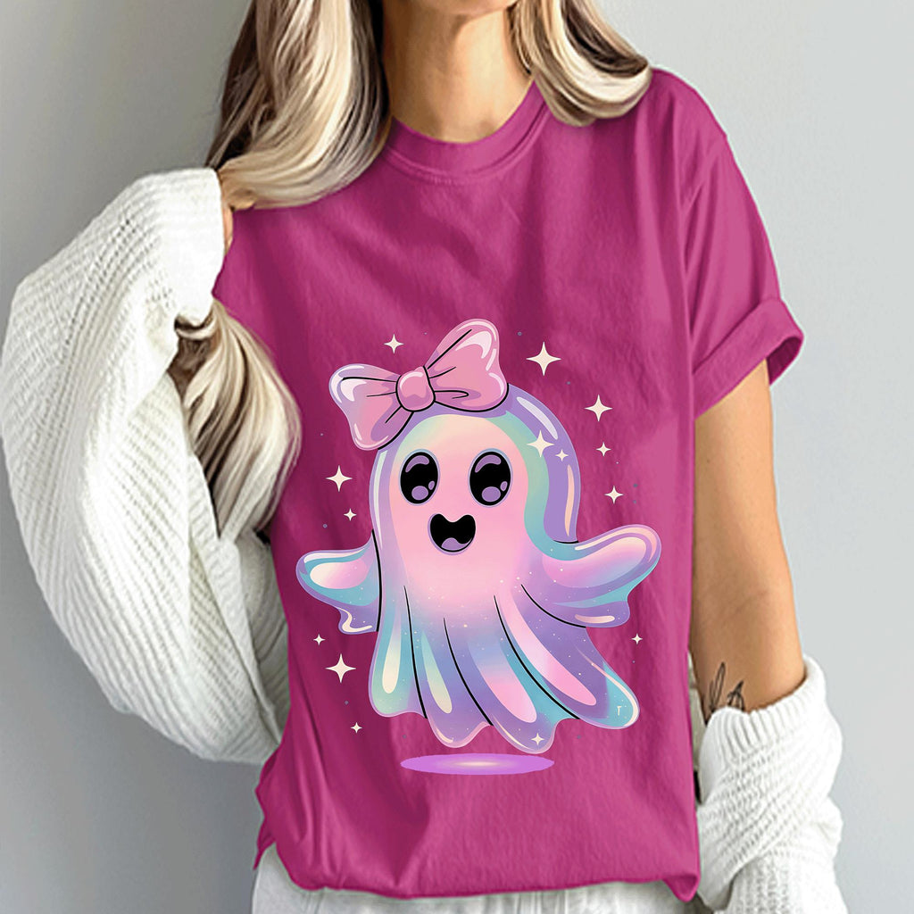 Iridescent Ghost Pumpkin Shirt, Cute Girly Ghost Shirt, Sparkly Pastel Halloween, Coquette Aesthetic Halloween Tee, Kawaii Ghost Sweatshirt