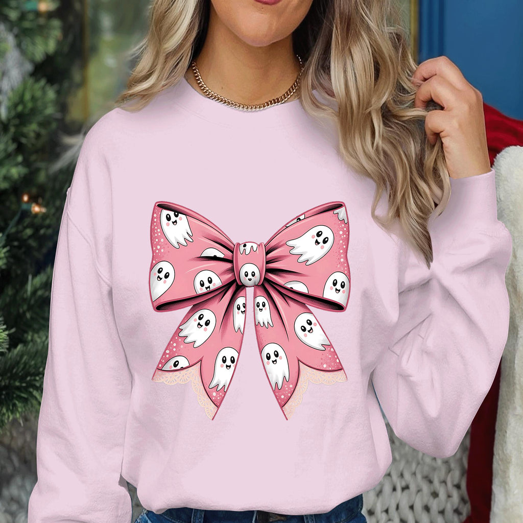 Cute Ghost Bow Shirt, Halloween Ribbon Spirit Tee, Kawaii Coquette Ghost Bow Top, Spooky Season Girl Shirt, Haunted Bow Halloween Sweatshirt