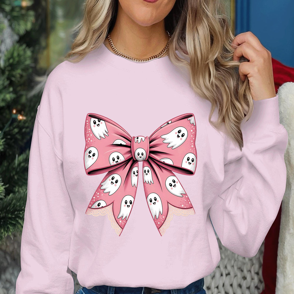 Cute Ghost Bow Shirt, Halloween Ribbon Spirit Tee, Kawaii Coquette Ghost Bow Top, Spooky Season Girl Shirt, Haunted Bow Halloween Sweatshirt