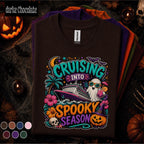 Cruising Into Spooky Season Shirt, Halloween Cruise Vacation Tee, Ghost Pumpkin Cruise Ship Shirt, Tropical Halloween Group Trip Gift