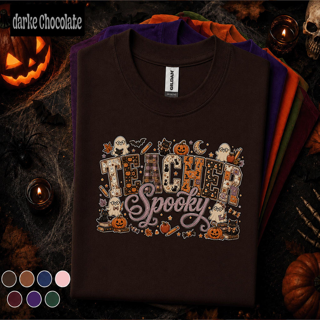 Teacher Spooky Halloween Shirt, Cute Ghost Pumpkin Teacher Tee, Retro School Halloween Shirt, Fall Classroom Gift for Teachers Women