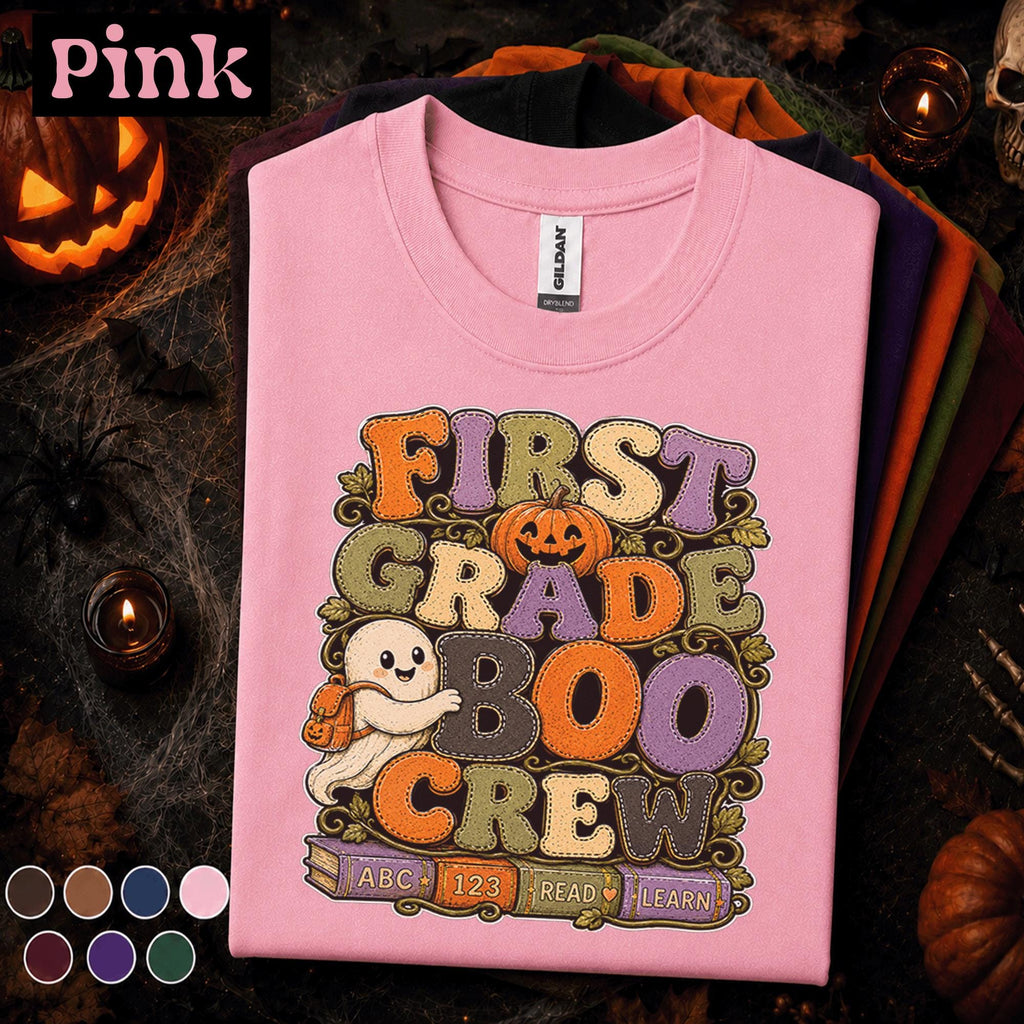 First Grade Boo Crew Halloween Shirt, Cute Ghost Teacher Tee, Spooky Classroom Fall Shirt, Halloween First Grade Teacher Gift, School Tee