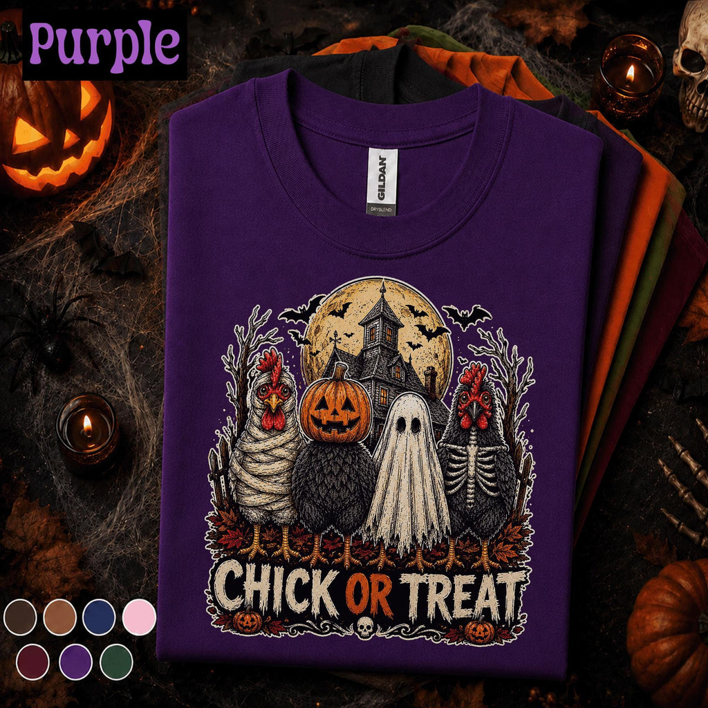 Chick or Treat Halloween Shirt, Funny Chicken Halloween Tee, Spooky Farm T Shirt, Chicken Lover Gift, Ghost Pumpkin Costume Tee