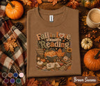 Fall in Love with Reading Shirt, Autumn Teacher Reading Tee, Cute Pumpkin Book Lover  T-Shirt, Cozy Librarian Gift, Fall Classroom Outfit