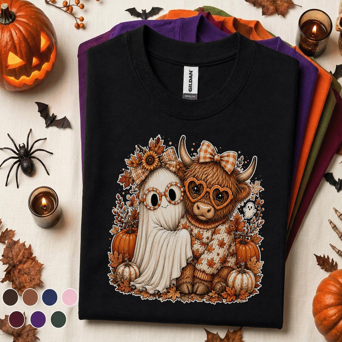 Cute Ghost Halloween Shirt, Highland Cow Fall Tee
