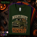 Night Shift Pumpkin Delivery Halloween Shirt, Skeleton Truck Driver Tee, Spooky Trucker Gift, Vintage Fall Pickup Truck Halloween T-Shirt
