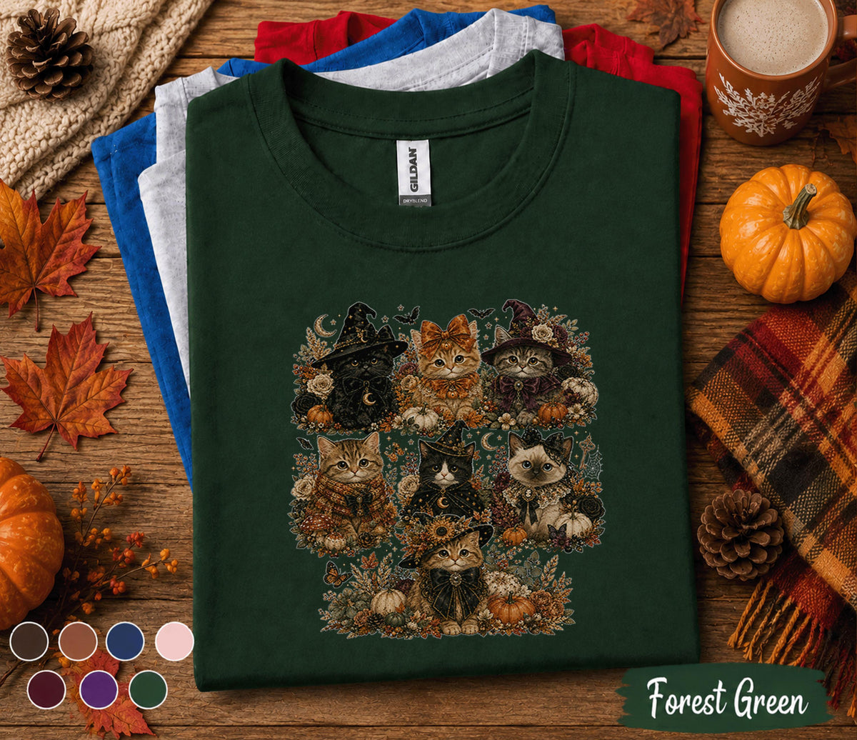 Cute Halloween Cat Shirt, Witch Kitten Pumpkin Tee, Spooky Black Cat T-Shirt, Autumn Cat Lover Gift, Cute Ghost Halloween Fall Shirt