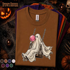 Bubblegum Ghost Halloween Shirt, Cute Ghost on Swing Tee, Pink Spooky Season T Shirt, Retro Halloween Tee, Whimsical Ghost Gift