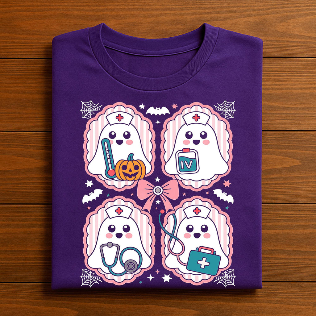 Kawaii Ghost Nurse Shirt, Cute Halloween Nurse Tee
