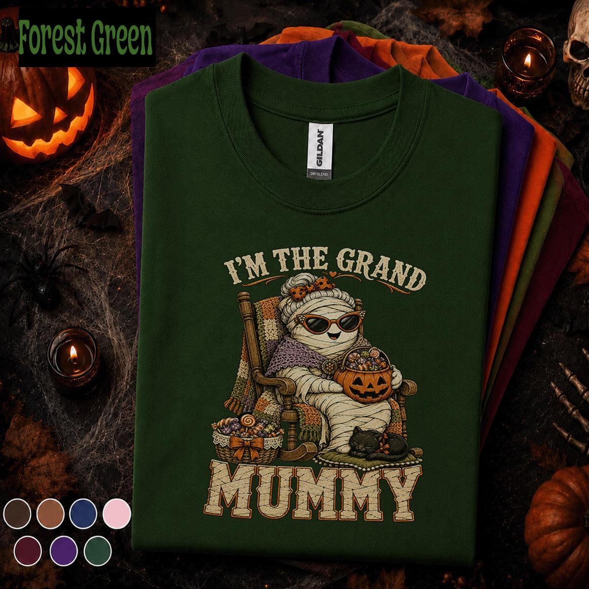 Grand Mummy Halloween Shirt, Funny Grandma Mummy Tee, Cute Black Cat Pumpkin Shirt, Spooky Nana Gift, Vintage Halloween Grandma Top