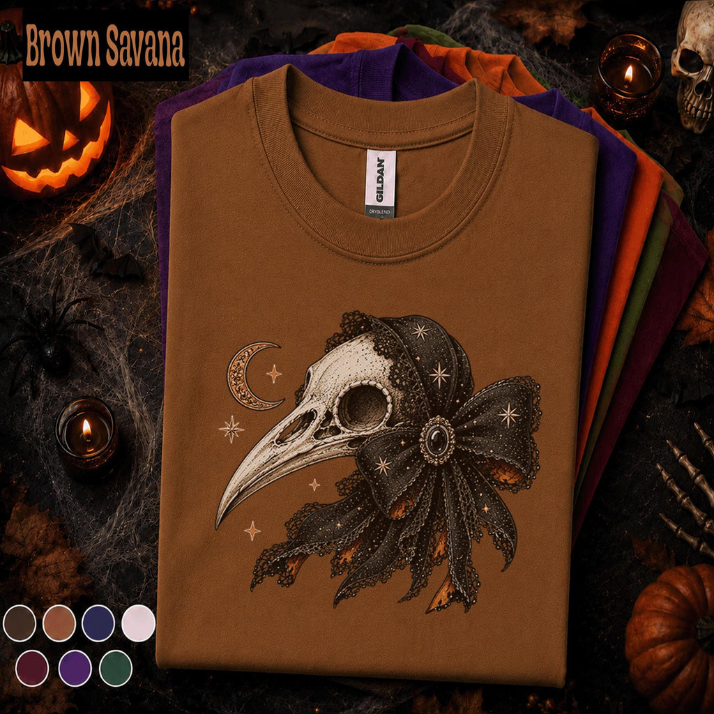Gothic Raven Skull Halloween Shirt, Celestial Crow T Shirt, Spooky Season Tee, Dark Witchy Shirt, Halloween Goth Gift for Women