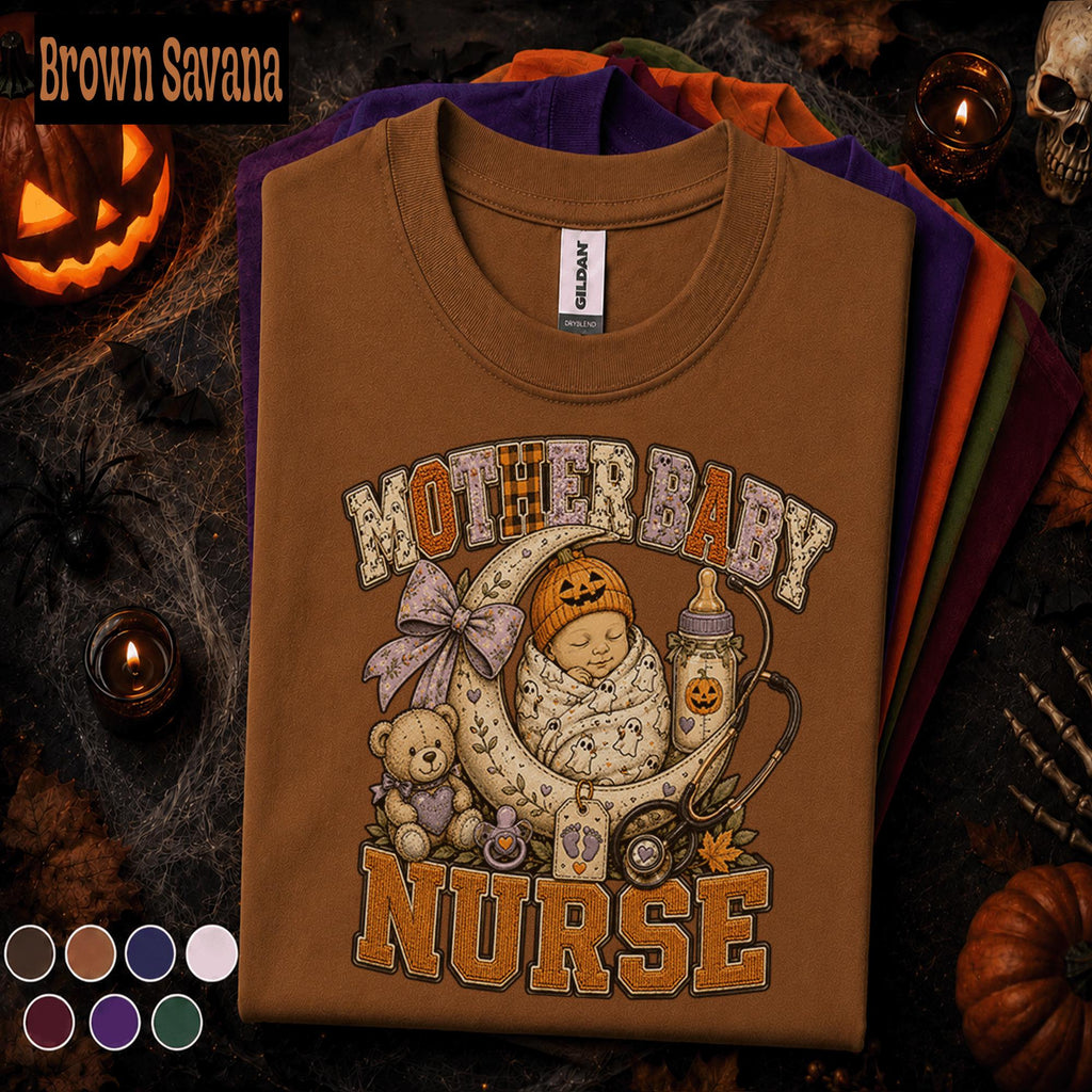 Mother Baby Nurse Halloween Shirt, Labor Delivery Nurse Tee, Newborn Nurse Gift, Spooky Maternity Nursing Shirt, Cute Fall Healthcare Tee