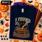I Found This Humerus Halloween Shirt, Cute Black Cat Pumpkin Tee, Funny Orthopedic Nurse Shirt, Spooky Medical Humor Gift for Nurses