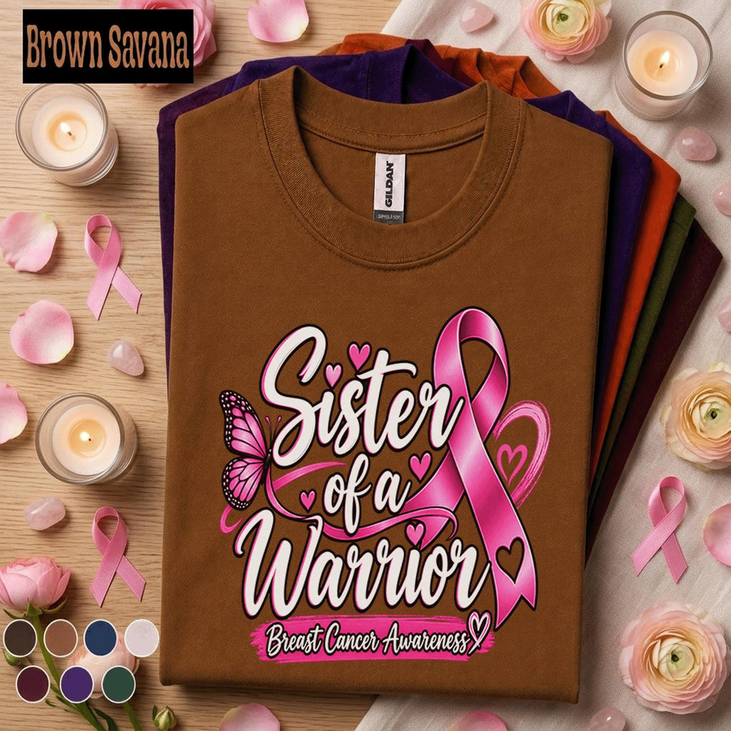 Breast Cancer Awareness Shirt, Sister of a Warrior Tee, Pink Ribbon Support Shirt, Breast Cancer Fighter Gift, October Pink Out Shirt