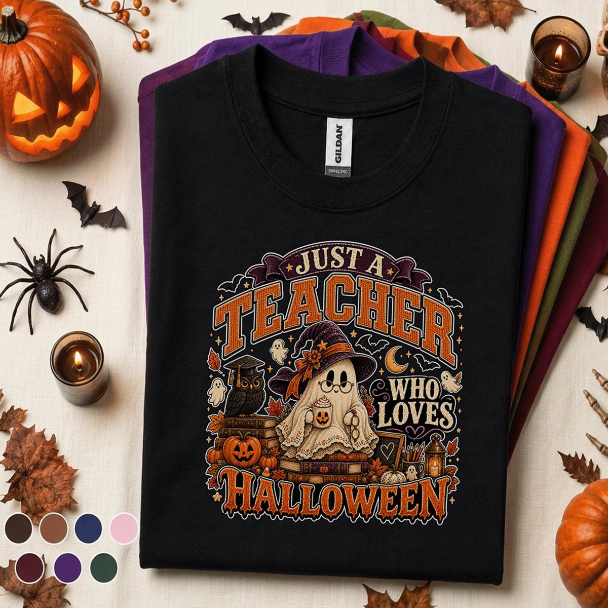 Just a Teacher Who Loves Halloween Shirt, Cute Ghost Teacher Tee