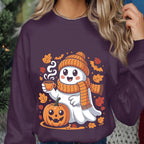 Cozy Ghost Fall Coffee Shirt, Cute Halloween Ghost with Pumpkin and Scarf Tee, Autumn Ghost Sweatshirt, Spooky Season Cozy Halloween Gift