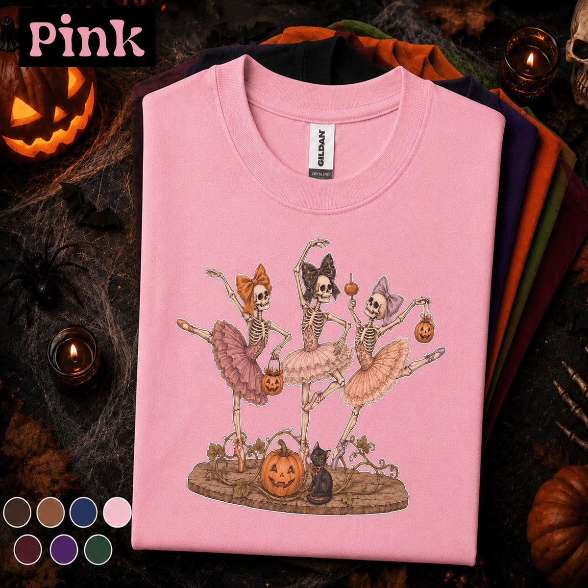 Skeleton Ballerina Halloween Shirt, Dancing Skeleton Ballet Tee, Coquette Spooky Season T Shirt, Cute Pumpkin Halloween Gift for Dancers