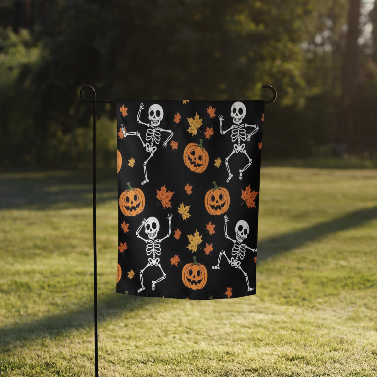 Skeleton Flag Garden, Pumpkin Halloween Decor, Ghoulish Garden Banner, Halloween Garden Flagr, Whimsical Outdoor Decor, Spooky Home Accent