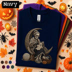 Skeleton Crochet Halloween Shirt, Gothic Yarn Lover Tee, Spooky Crochet Ghost Gift, Crescent Moon Knitting Shirt, Witchy Fiber Art Tee