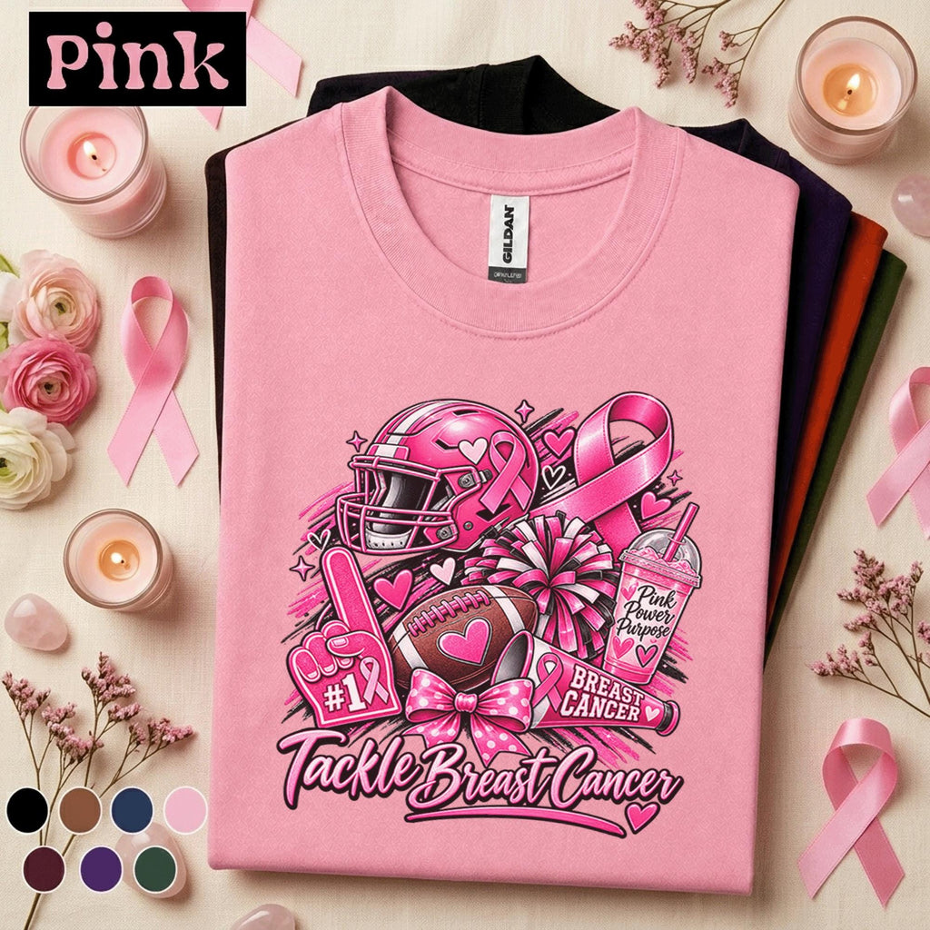 Breast Cancer Awareness Football Shirt, Tackle Breast Cancer Tee, Pink Ribbon Game Day Shirt, Football Mom Support Team Pink October Gift