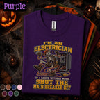 Electrician Halloween Shirt, Funny Skeleton Electrician Tee, Shut Main Breaker Off, Electrical Worker Gift, Spooky Tradesman T-Shirt