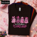 Breast Cancer Awareness Shirt, In October We Wear Pink Ghost Tee, Pink Ribbon Halloween Shirt, Cute Spooky Season Support Gift for Women