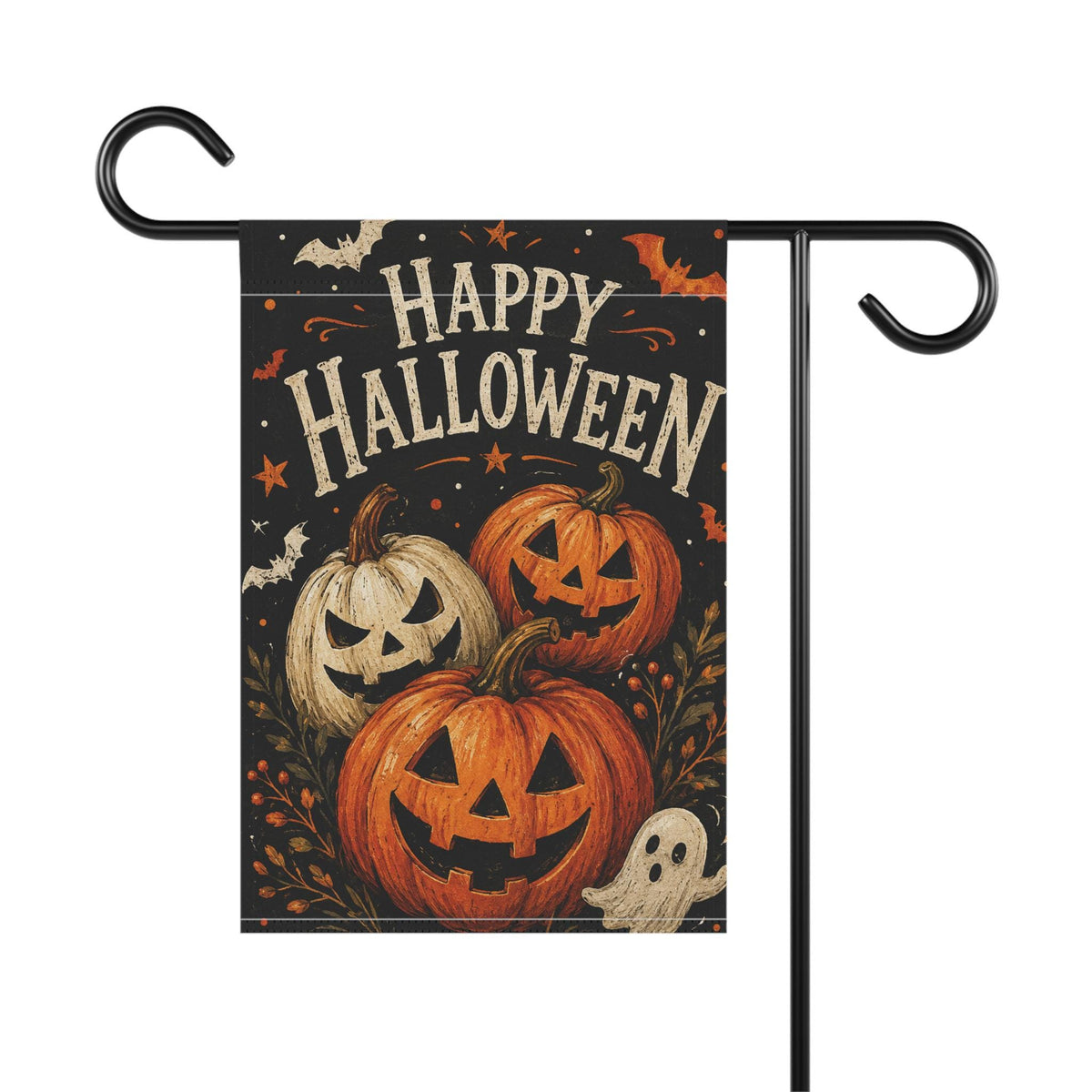 Happy Halloween Garden Flag, Pumpkin Jack O Lantern Yard Decor, Cute Ghost Spooky Flag, Vintage Orange Black Outdoor Porch Decoration