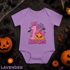My First Halloween Baby Bodysuit, Pink Pumpkin Infant Onesie, Cute Bow Baby Girl Outfit, Spooky First Halloween Gift for Baby Girl