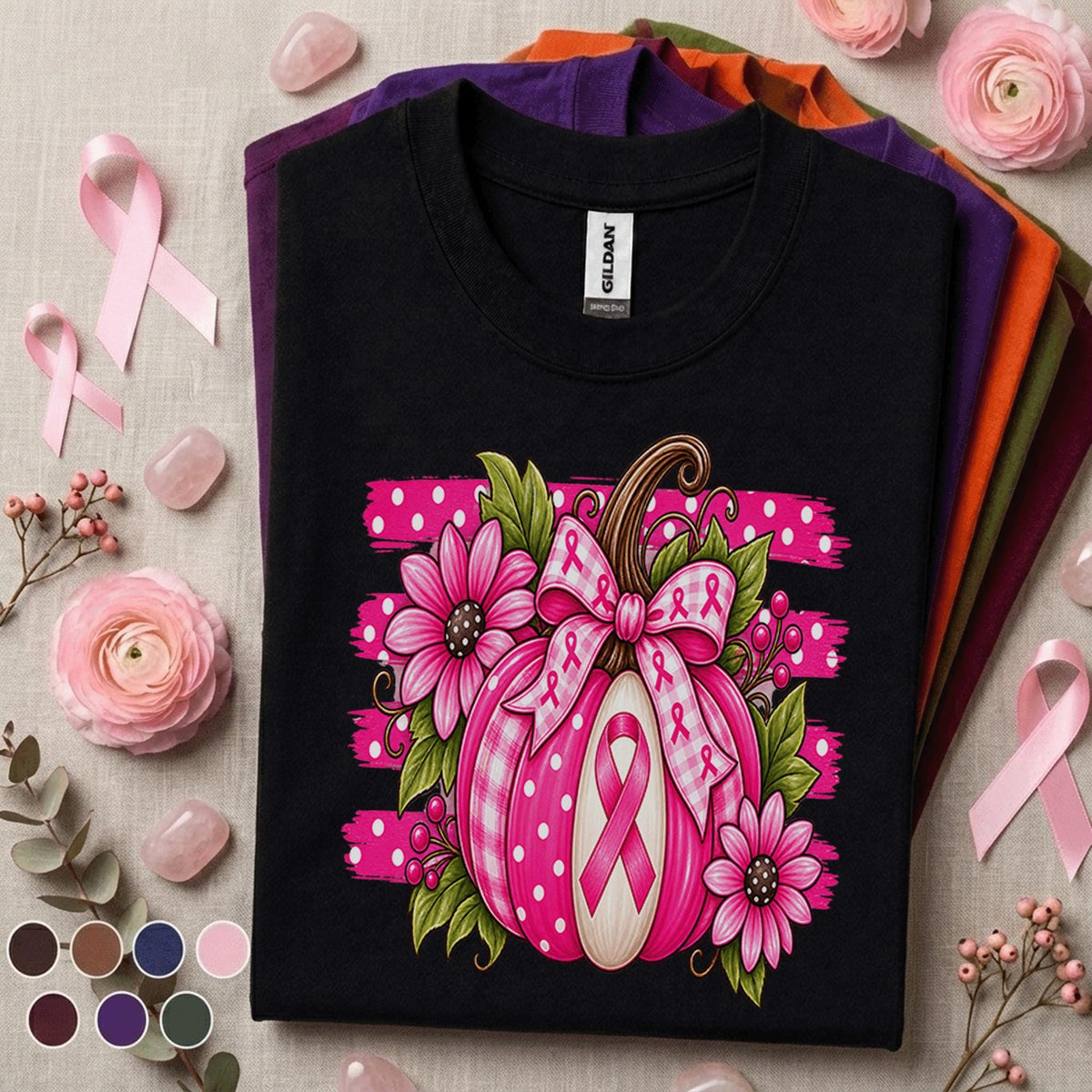 Breast Cancer Awareness Shirt, Pink Ribbon Pumpkin Tee, Fall Pink Out Shirt, October Awareness Floral Pumpkin Support Gift for Women