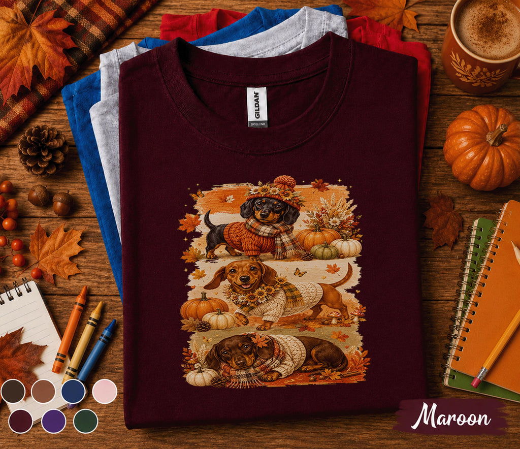 Cute Dachshund Fall Shirt, Autumn Wiener Dog Pumpkin Tee, Cozy Doxie Lover Sweatshirt, Thanksgiving Dog Shirt, Fall Puppy Tee