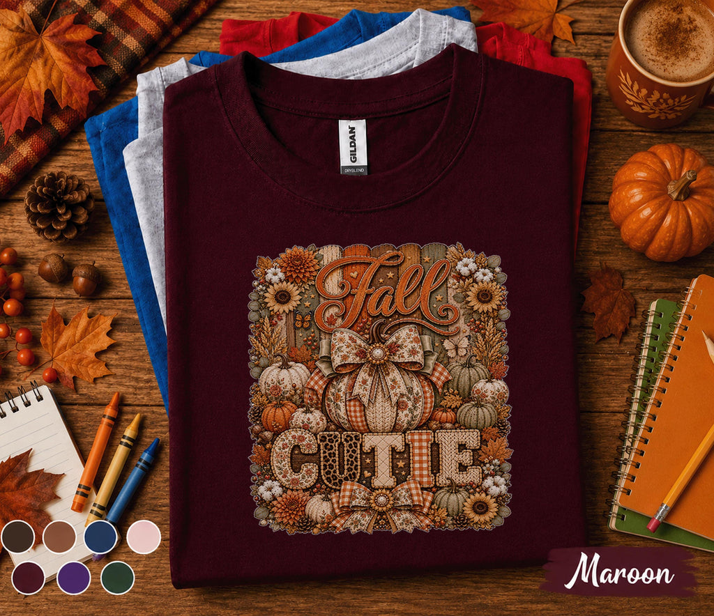 Fall Cutie Shirt Cute Autumn Pumpkin Bow Tee, Cozy Fall Season Shirt, Thanksgiving Outfit, Pumpkin Patch Shirt, Rustic Autumn Gift for Women