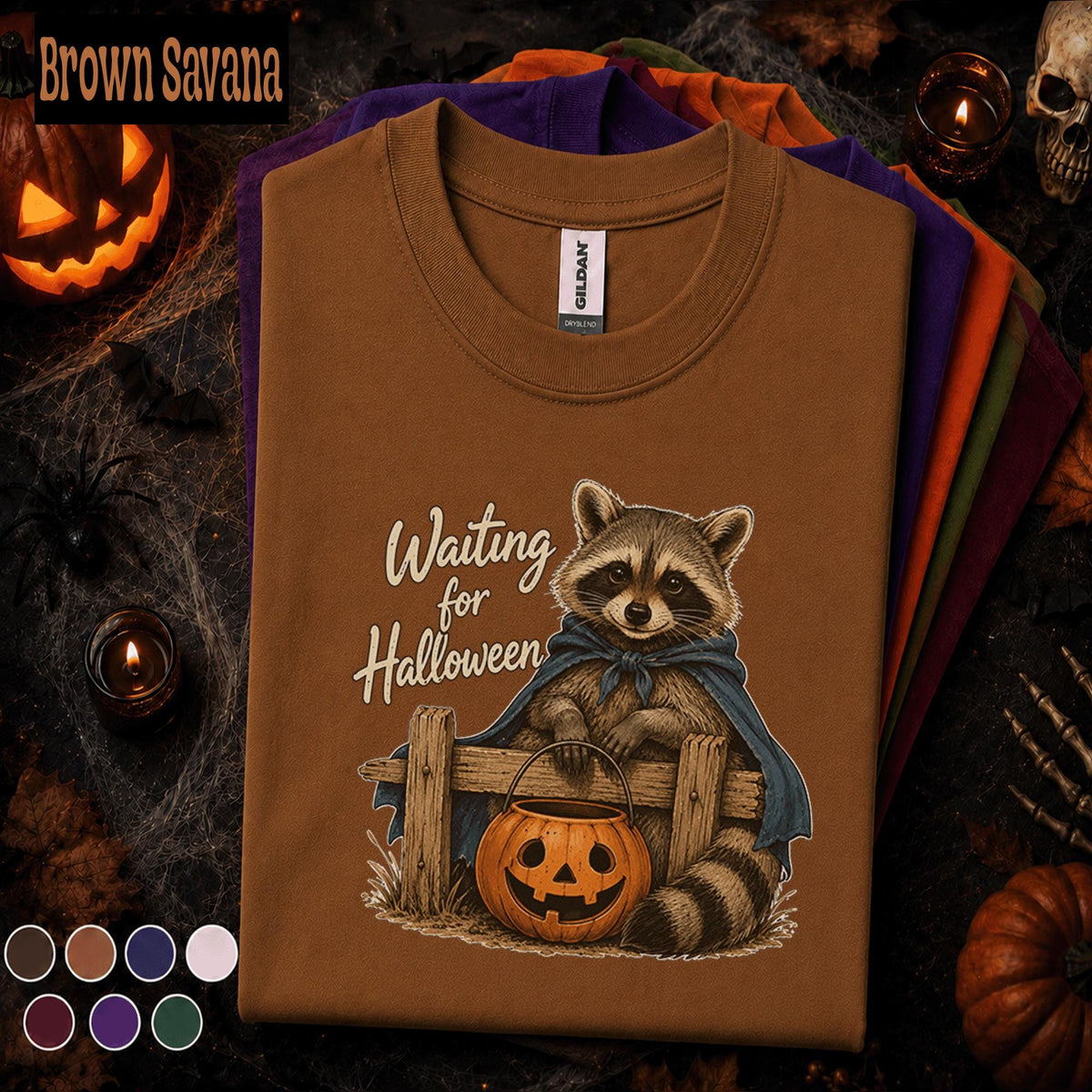 Waiting for Halloween Raccoon Shirt, Cute Raccoon Tee, Pumpkin Trick or Treat Shirt, Vintage Spooky Season Halloween Gift