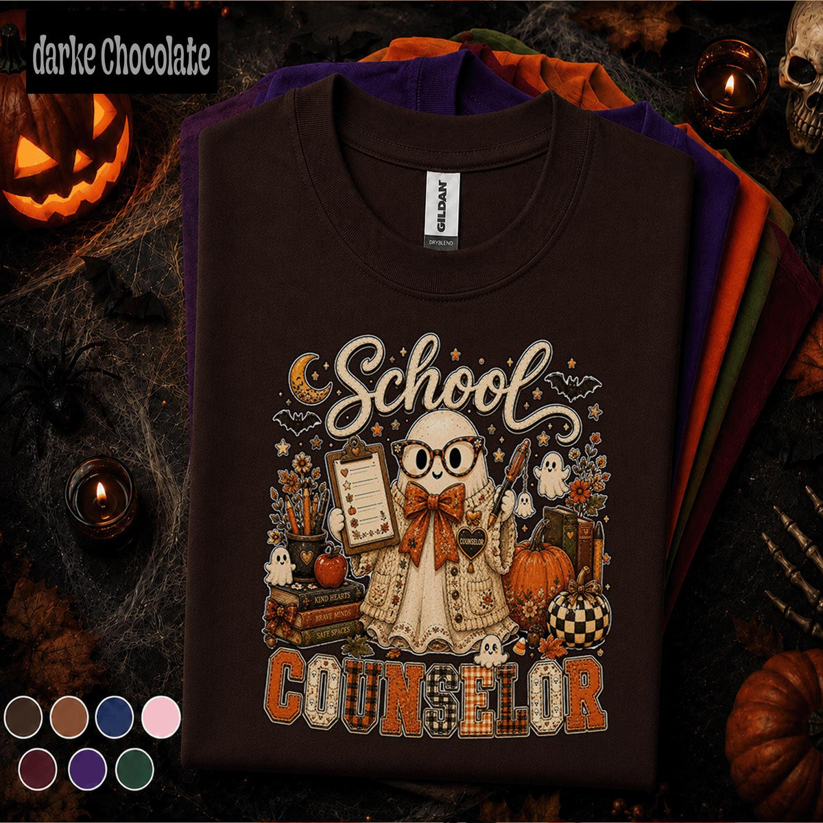 School Counselor Halloween Shirt, Cute Ghost Counselor Tee, Spooky Fall School Counseling Shirt, Pumpkin Counselor Gift for Women
