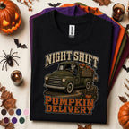 Night Shift Pumpkin Delivery Halloween Shirt, Skeleton Truck Driver Tee