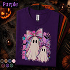 Cute Ghost Halloween Shirt, Coquette Bow Ghost Tee, Pink Spooky Season T Shirt, Kawaii Matching Ghosts, Girly Halloween Gift for Women