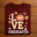 love kindergarten halloween pumpkin shirt, cute pumpkin kindergarten teacher Thanksgiving