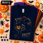 Stay Creepy Halloween Shirt, Skeleton Witch Pumpkin Tee, Gothic Horror T Shirt, Spooky Season, Dark Halloween Gift for Adults