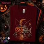 Halloween Fishing Shirt, Pumpkin Fish Skeleton Tee, Spooky Fisherman Shirt, Jack O Lantern Fishing Gift, Angler Halloween Tee