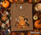 Cute Halloween Cat Fall Shirt, Pumpkin Kitten Fall Tee, Black Orange Gray Cats , Autumn Cat Lover Gift, Spooky Season T-Shirt