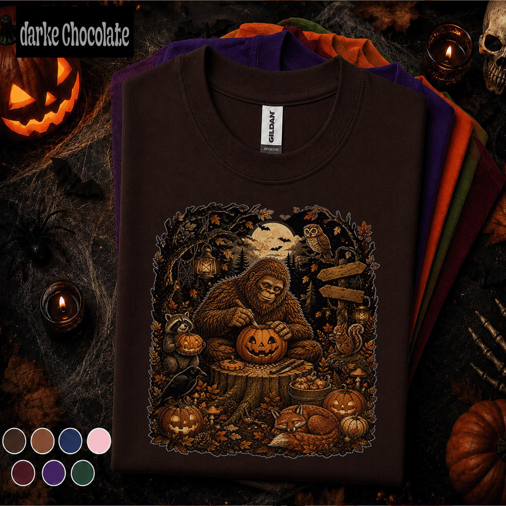 Bigfoot Halloween Shirt, Sasquatch Pumpkin Carving Tee, Spooky Forest Shirt, Vintage Cryptid Fall Tee, Halloween Gift for Him