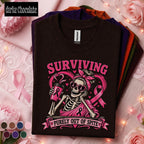 Breast Cancer Survivor Shirt, Surviving Purely Out of Spite Tee, Pink Ribbon Skeleton Shirt, Funny October Awareness Gift for Women