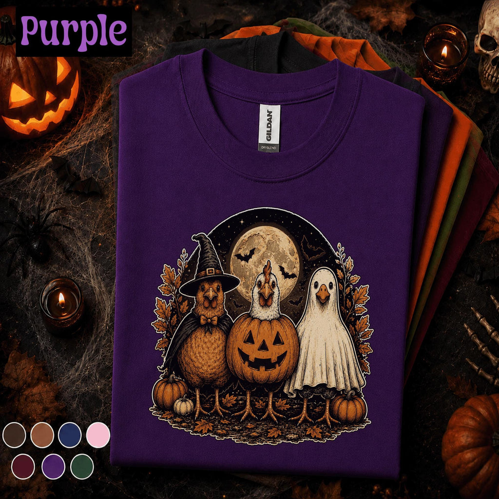 Funny Chicken Halloween Shirt, Witch Ghost Pumpkin Costume Chickens Tee, Farmhouse Spooky Season Shirt, Chicken Lover Halloween Gift