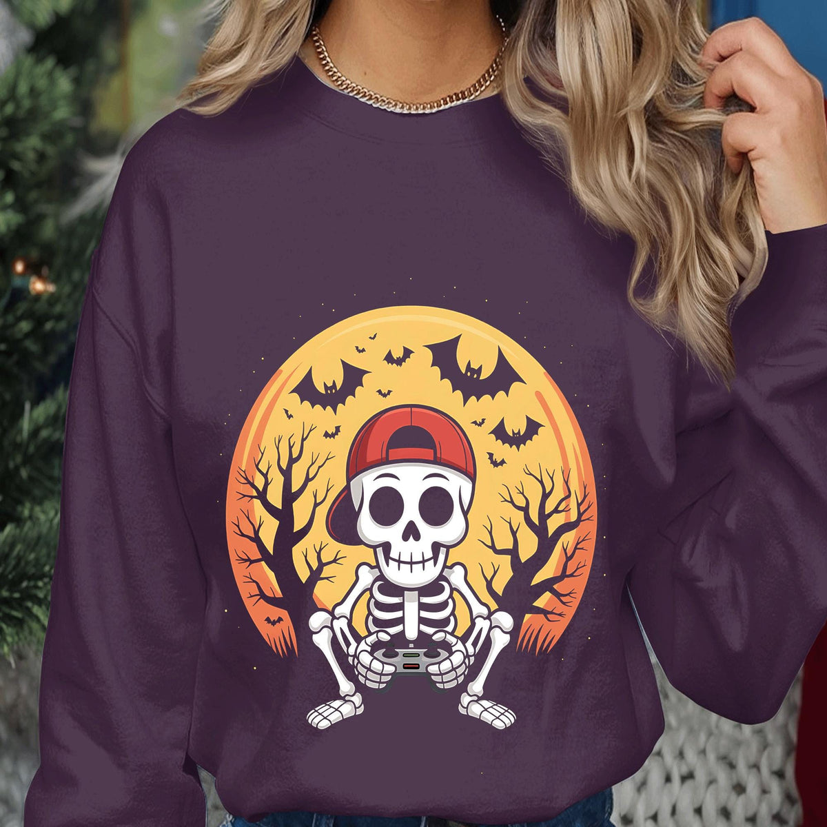 Skeleton Gamer Moon Shirt, Boy Halloween Spooky Skull Video Game Tee, Haunted Gaming Costume, Men Halloween Shirt Boy, Halloween Sweatshirt