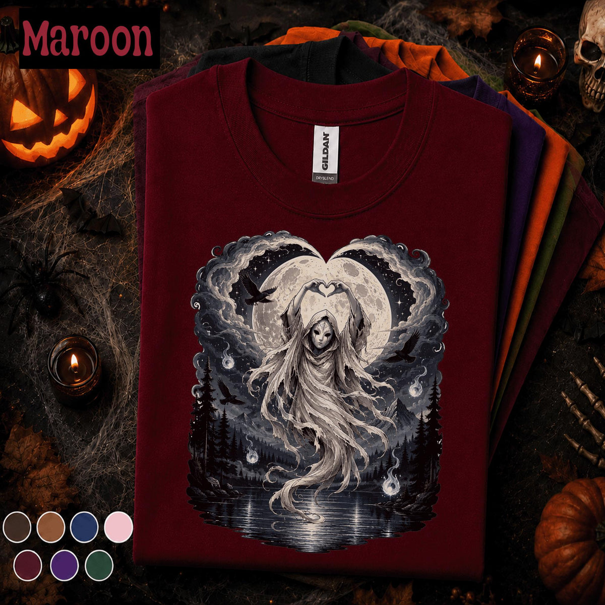 Moon Spirit Halloween Shirt, Gothic Ghost Tee, Dark Fantasy Raven Shirt, Spooky Moon Witchy Art, Mystical Halloween Gift Tee