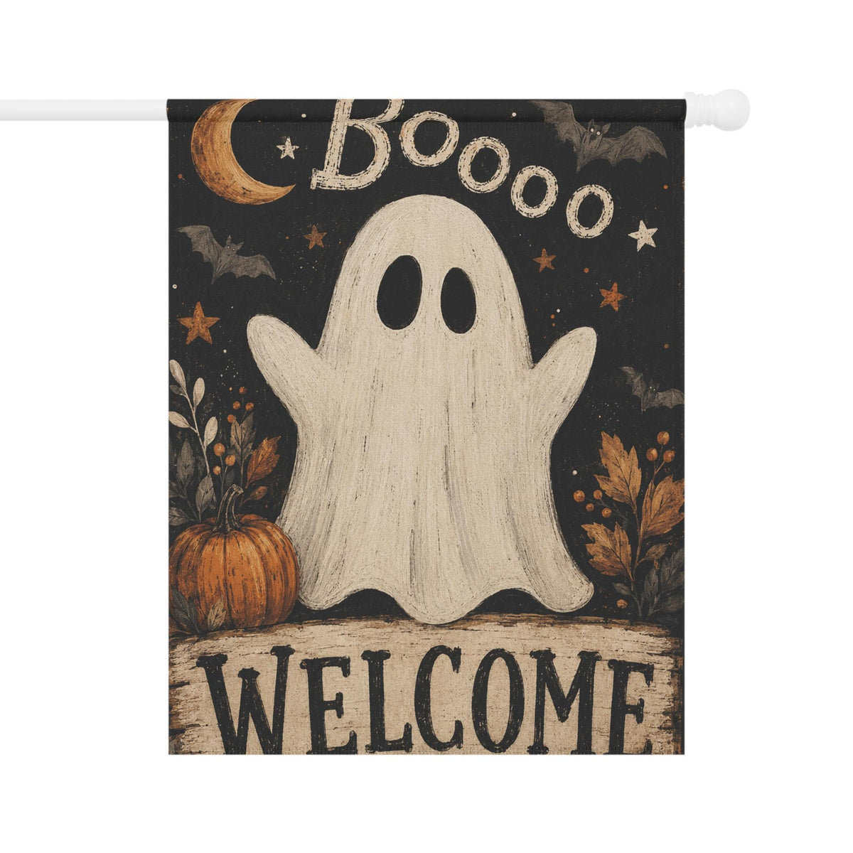 Ghost Halloween Garden Flag, Boo Welcome Yard Decor, Cute Spooky Pumpkin Bat Flag, Vintage Orange Black Autumn Outdoor Porch Decoration