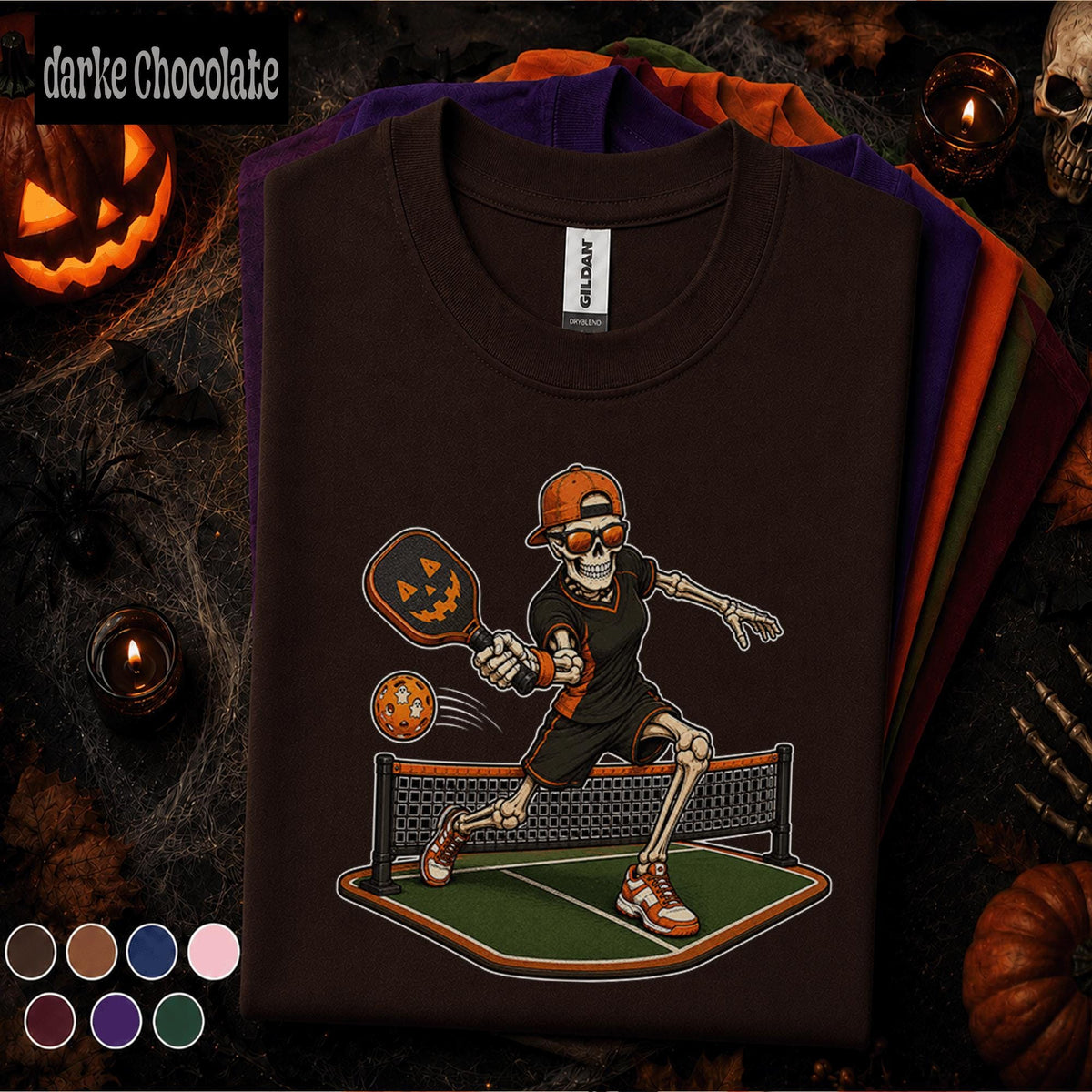 Skeleton Pickleball Halloween Shirt, Spooky Pickleball Player Tee, Funny Pumpkin Paddle Sports Gift, Halloween Court T Shirt