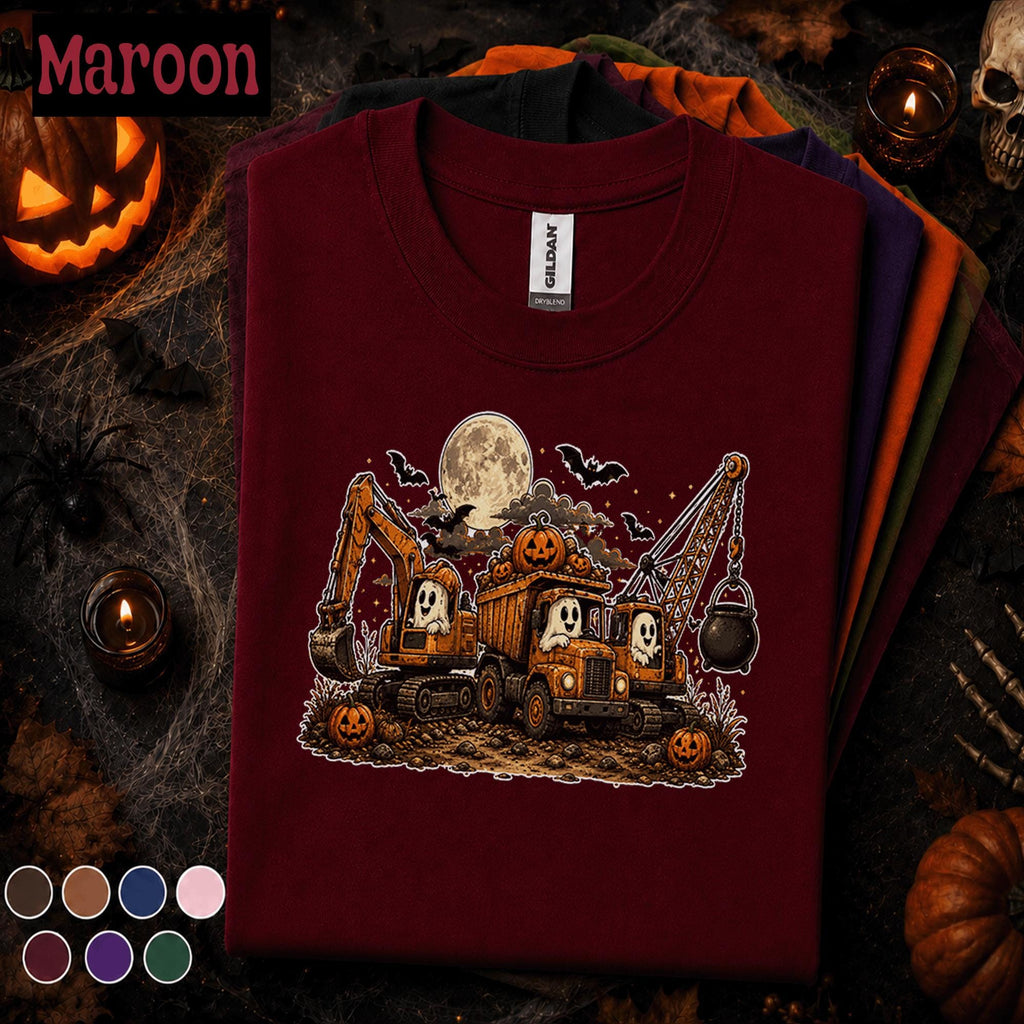 Halloween Construction Shirt, Ghost Excavator Tee, Spooky Dump Truck Shirt, Pumpkin Construction Crew Tee, Boys Halloween Truck Gift Kids