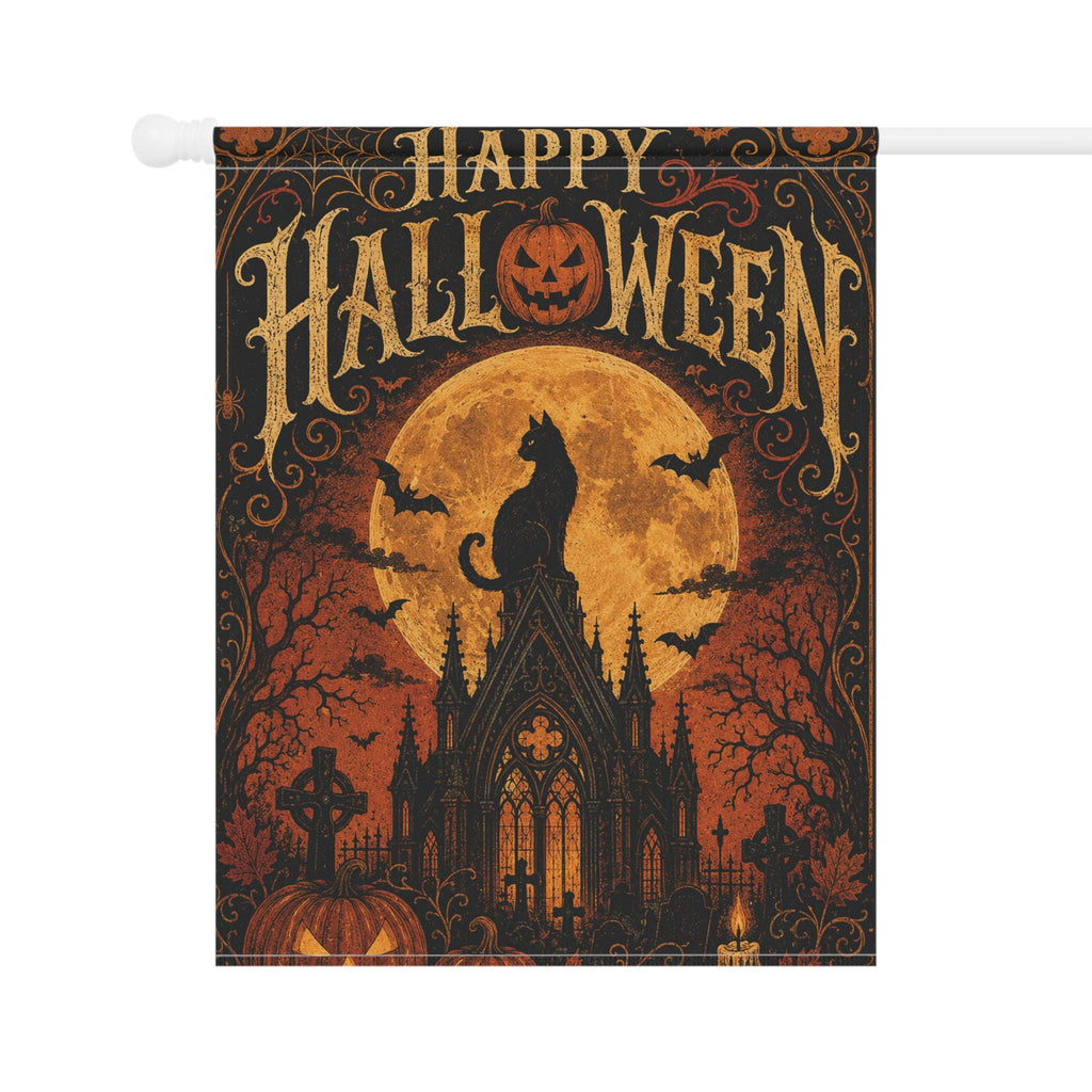Black Cat Halloween Garden Flag, Gothic Full Moon Yard Decor, Happy Halloween Pumpkin Flag, Vintage Spooky Outdoor Porch Decoration