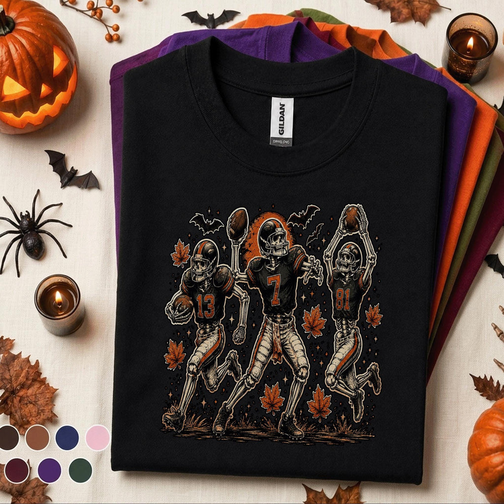 Skeleton Football Halloween Shirt, Spooky Football Team Tee