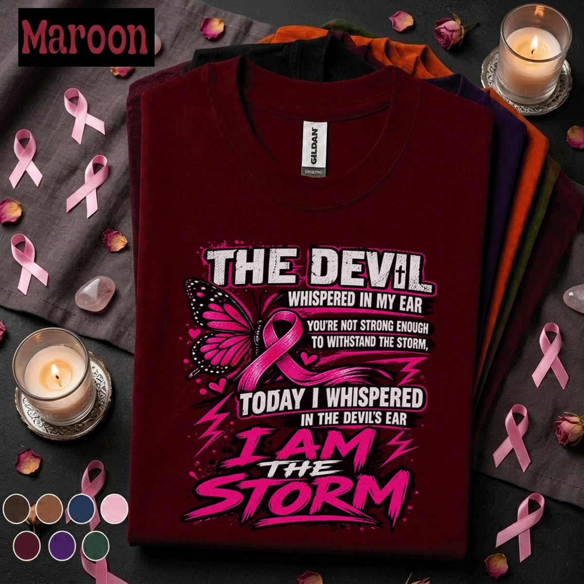 Breast Cancer Awareness Shirt, I Am the Storm Pink Ribbon Tee, Butterfly Cancer Fighter Shirt, Survivor Support Gift, October Pink Tee